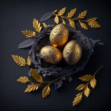Golden easter egg. Golden and black eggs decoration. Easter decoration Stock Illustration
