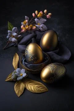 Golden easter egg. Golden and black eggs decoration. Easter decoration Stock Illustration