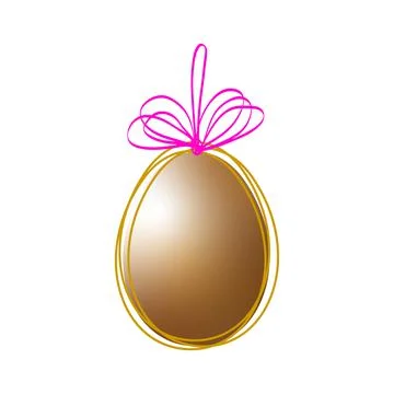 Golden Easter egg hanging on red ribbon with bow isolated on white background Illustrazione stock