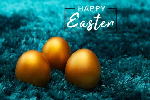 Golden Easter egg, happy Easter sunday hunt holiday decorations Stock Photos