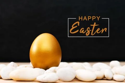 Golden Easter egg, happy Easter sunday hunt holiday decorations Stock Photos