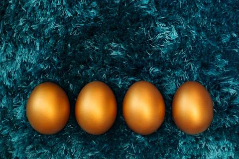 Golden Easter egg, happy Easter sunday hunt holiday decorations Stock Photos