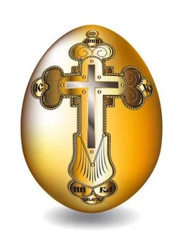 Golden easter egg with orthodox cross. Easter illustration on white backgroun Stock Illustration