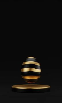 Golden Easter egg on podium 3d render illustration black background. happy ea Stock Illustration