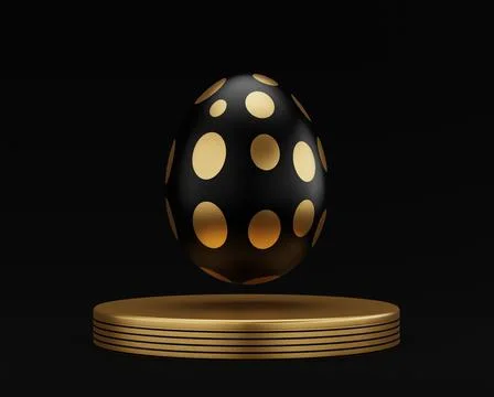 Golden Easter egg on podium 3d render illustration black background. happy ea イラスト素材