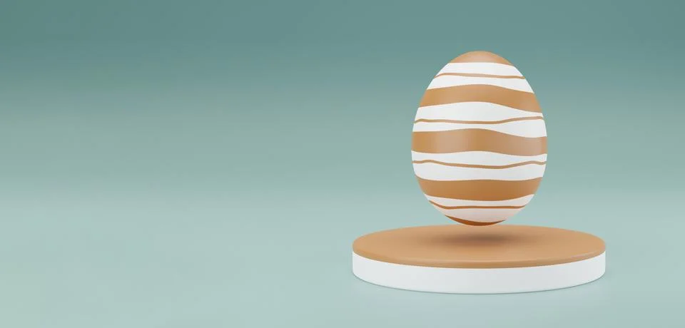 Golden Easter egg on podium 3d render illustration green background. happy ea Stock Illustration