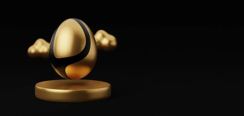 Golden Easter egg on podium with cloud 3d render illustration. happy easter d Illustrazione stock