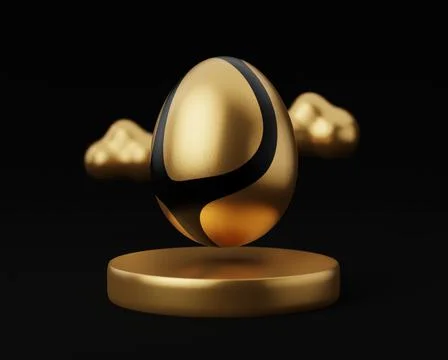 Golden Easter egg on podium with cloud 3d render illustration. happy easter d Illustrazione stock