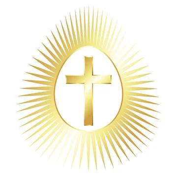 Golden Easter egg with rays of light and Christian cross design イラスト素材
