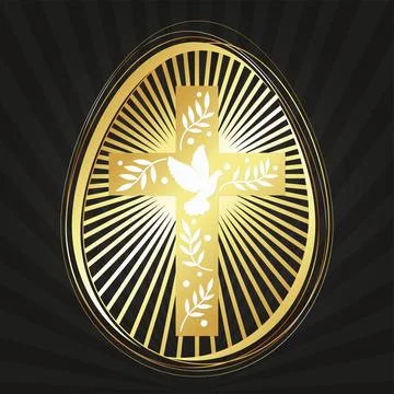 Golden Easter egg with rays of light and a Christian cross Stock Illustration