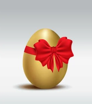 Golden Easter egg with red ribbon bow. vector illustration Stock Illustration