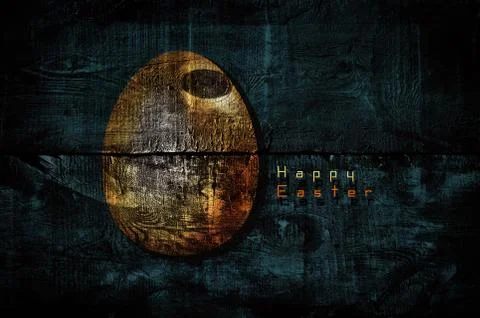 Golden easter egg shape on old wooden boards. Happy easter creative card design Stock Illustration