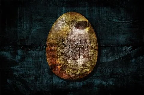 Golden easter egg shape on old wooden boards. Grunge background. Happy easter Stock Illustration