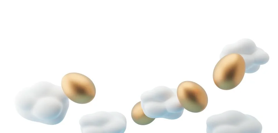 Golden Easter eggs are shown cut out and isolated on a clear background. So.. Stock Illustration