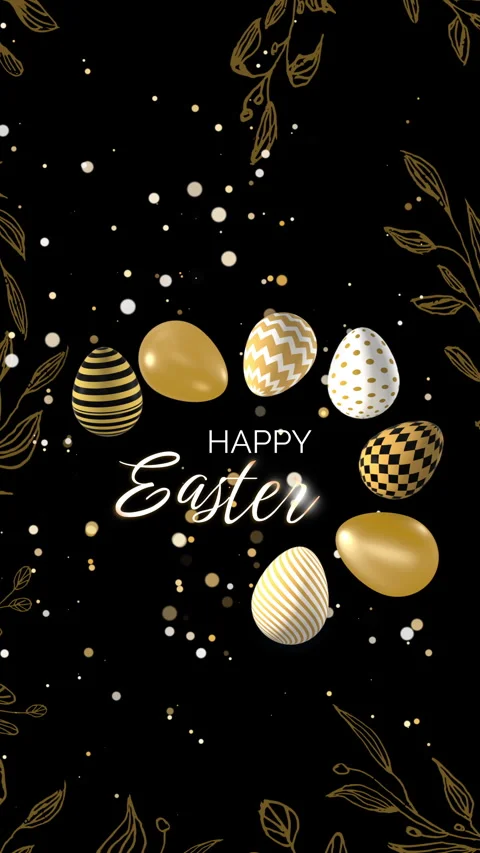Golden easter eggs with ornament on black background with shiny confetti. Video stock 267299533