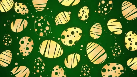Golden Easter eggs with patterns on green background. Looped spring animation Stock Footage 235984555