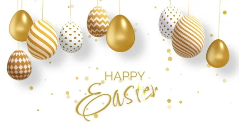 Golden Easter eggs with patterns on strings. Shiny gold particles Stock Footage 234688476