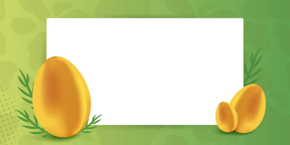Golden Easter eggs with white creative frame on colorful background. Stock Illustration