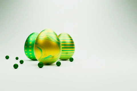 Golden Easter eggs on white podium background. 스톡 일러스트