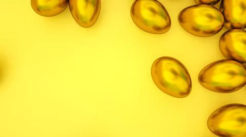 Golden Easter eggs on a yellow backdrop. easter background. 3d render illustr Stockillustratie