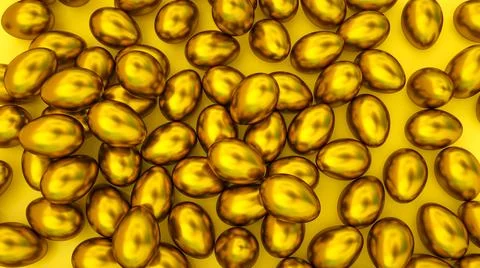 Golden Easter eggs on a yellow backdrop. easter background. 3d render illustr Stockillustratie