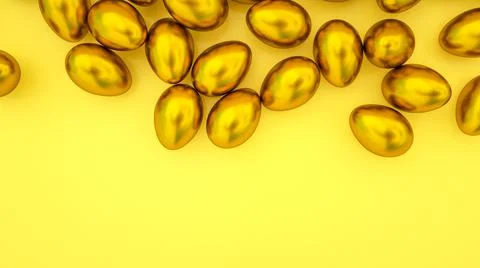 Golden Easter eggs on a yellow backdrop. easter background. 3d render illustr Stockillustratie