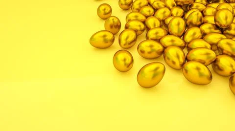 Golden Easter eggs on a yellow backdrop. easter background. 3d render illustr Stockillustratie