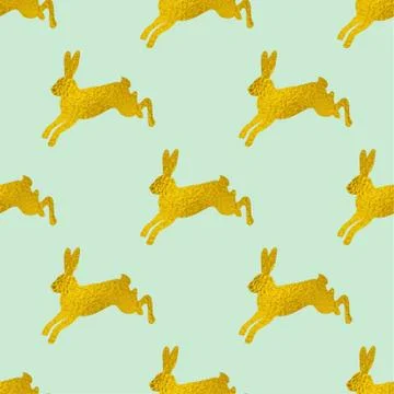 Golden Easter seamless pattern with rabbits Stock Illustration