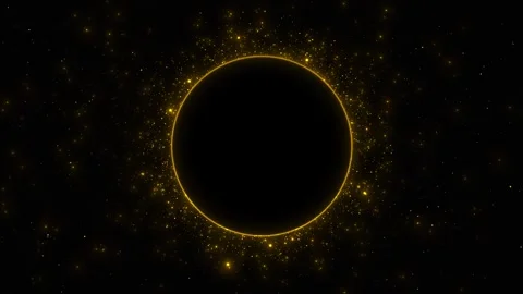 Golden eclipse planet space background black circular silhouette, glowing rim, s Stock Footage 340398144