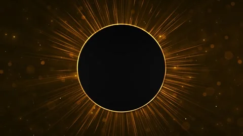 Golden eclipse rays background black circular center, glowing rim, radiant light Stock Footage 340472229