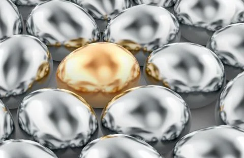 Golden egg among silver eggs, leader and success concept. 3D rendering Stock Illustration