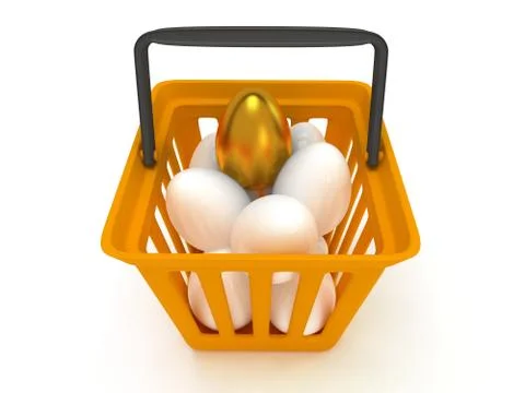 Golden egg among white eggs in shopping basket Stock Illustration