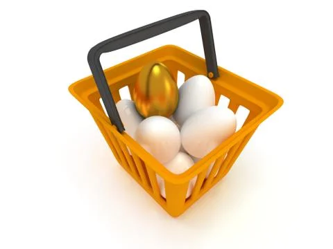 Golden egg among white eggs in shopping basket Stock Illustration