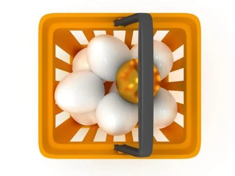 Golden egg among white eggs in shopping basket Stock Illustration