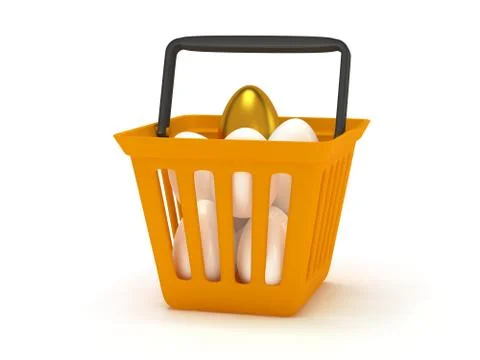 Golden egg among white eggs in shopping basket Stock Illustration