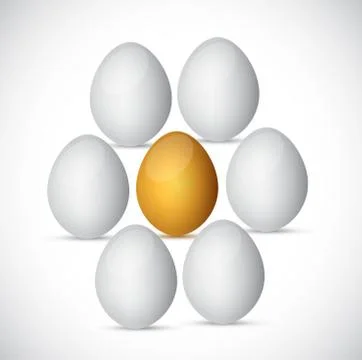 Golden egg around white eggs. illustration design Stock Illustration