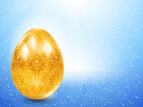Golden egg on a background of blue rays. Stock Illustration