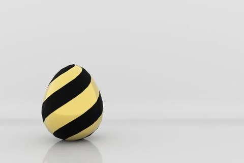 Golden egg in black stripes pattern on grey studio background 3d render happy Stock Photos