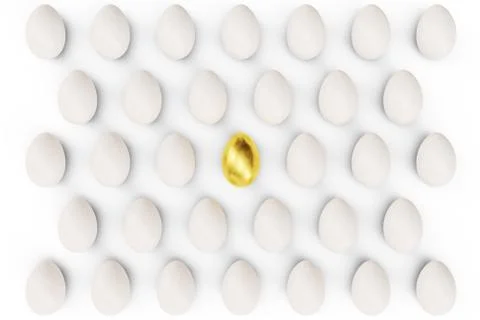 Golden egg in a centre, eggs top view. concept individuality, exclusivity and イラスト素材