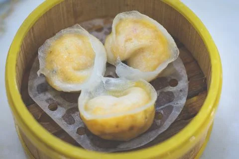 Golden Egg Dumpling with salted egg yoil and shrimp inside Stock Photos