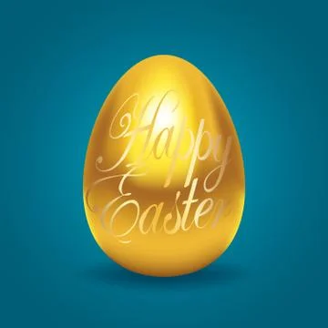 Golden egg with Happy Easter text Stock Illustration