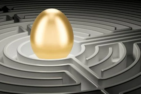 Golden egg inside labyrinth maze. Easter hunt eggs concept, 3D rendering Stock Illustration