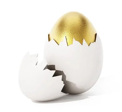 Golden egg inside white egg with broken shell. 3D illustration Golden egg ... Stock Photos