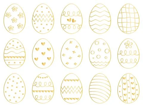 Golden egg outline set vector graphics Stock Illustration
