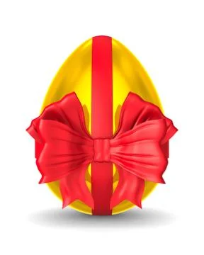Golden egg with red bow on white background. Isolated 3d illustration 스톡 일러스트