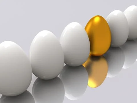 Golden egg in a row of the white eggs Illustrazione stock