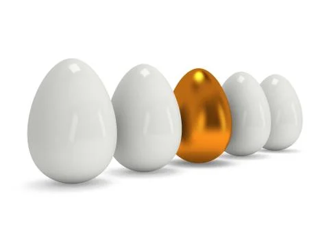 Golden egg in a row of the white eggs Stock Illustration