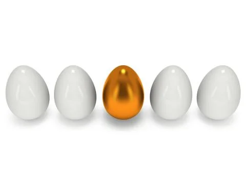Golden egg in a row of the white eggs Illustrazione stock