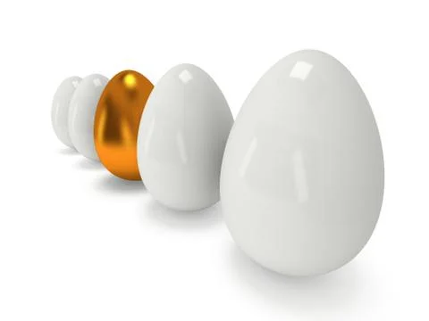 Golden egg in a row of the white eggs Illustrazione stock