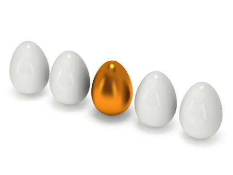 Golden egg in a row of the white eggs Illustrazione stock
